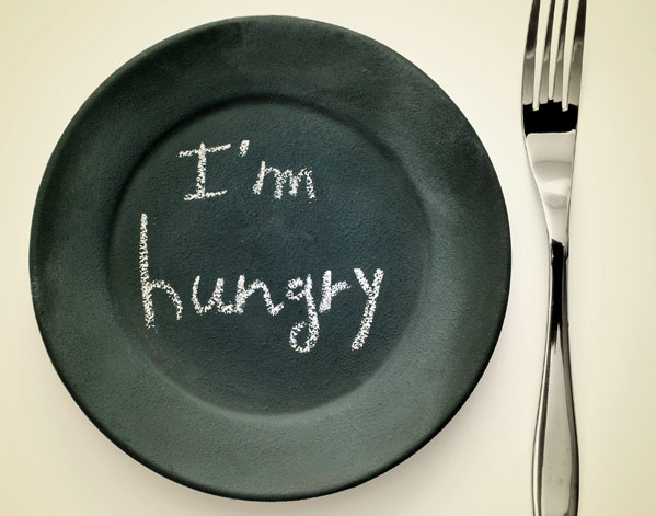 plate with i'm hungry written on