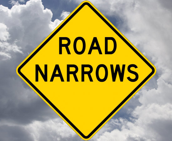 road narrows sign